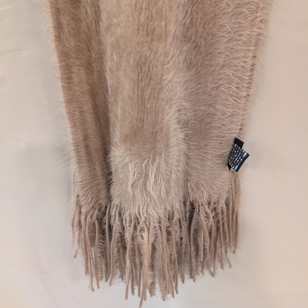 Cejon Tan Fuzzy Eyelash Knit Scarf with Fringe RN 98072 Beige Winter Wrap - Picture 2 of 4